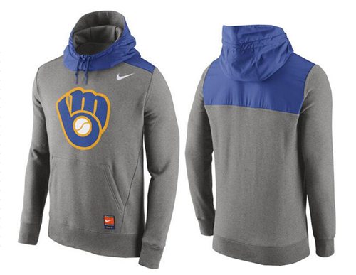 Men's Milwaukee Brewers Nike Gray Cooperstown Collection Hybrid Pullover Hoodie